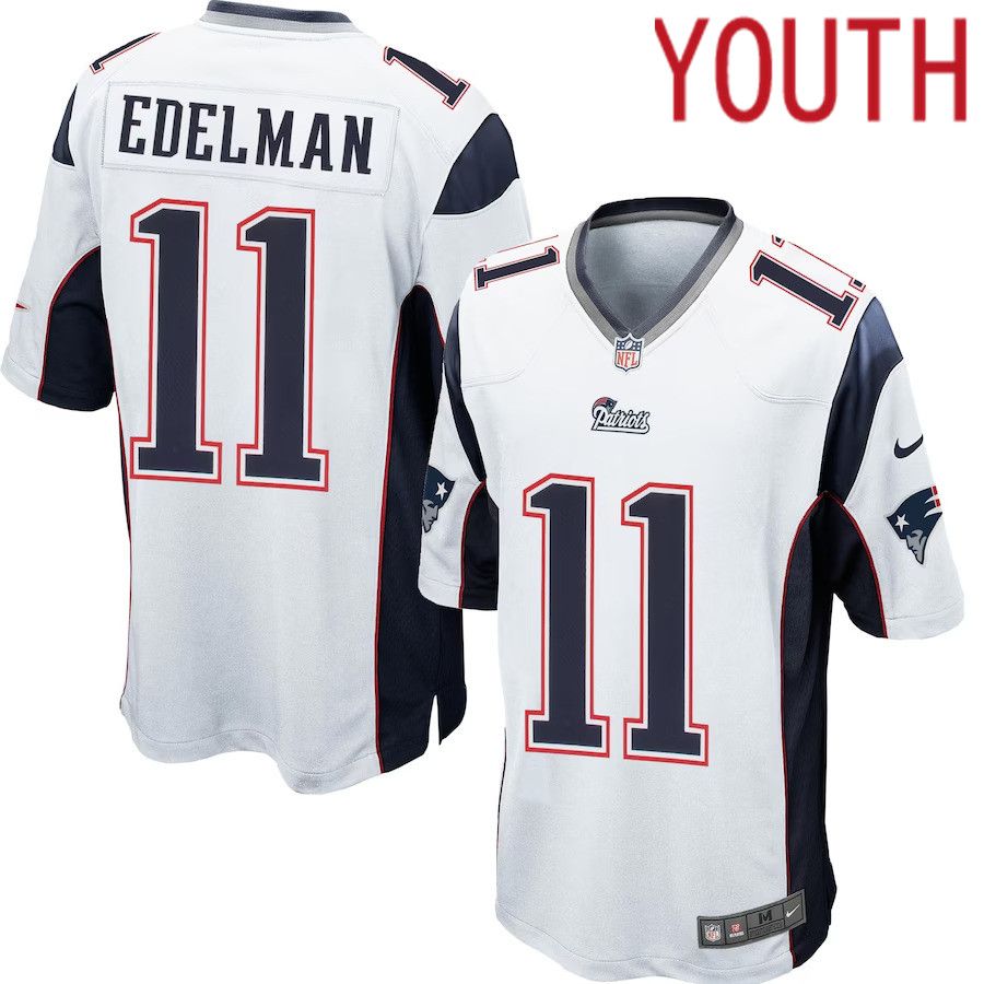Youth New England Patriots #11 Julian Edelman Nike White Player Game NFL Jersey